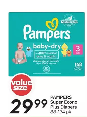 Sobeys Pampers super econo plus diapers offer