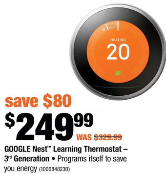 Home Depot Google nest learning thermostat - 3rd generation offer