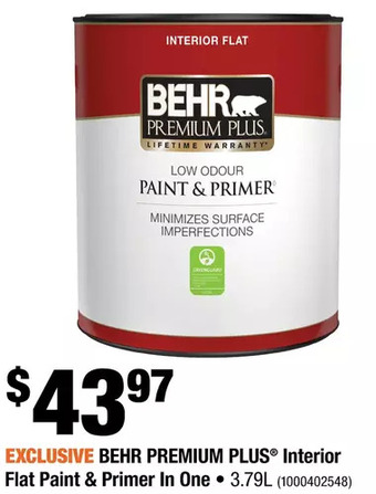 Home Depot Behr premium plus interior flat paint & primer in one offer