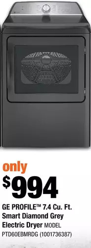 Home Depot Ge profile 7.4 cu. ft. smart diamond grey electric dryer offer