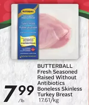 Sobeys Butterball fresh seasoned raised without antibiotics boneless skinless turkey breast offer