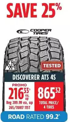 Canadian Tire Cooper tires discover at3 4s offer