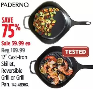 Canadian Tire Paderno 12" cast-iron skillet, reversible grill or grill pan offer
