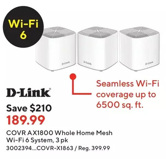 Staples D-link covr ax1800 whole home mesh wi-fi 6 system offer