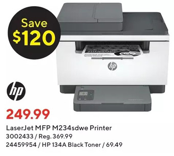 Staples Hp laserjet mfp m234sdwe printer | hp 134a black toner offer
