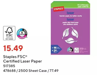 Staples Staples fsc certified laser paper offer