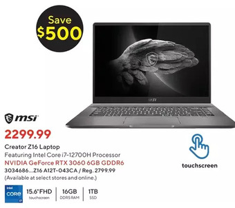 Staples Msi creator z16 laptop offer