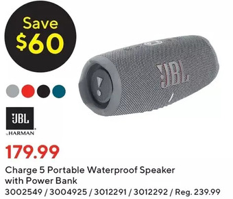 Staples Jbl charge 5 portable waterproof speaker with power bank offer