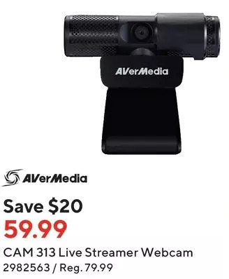Staples Avermedia cam 313 live streamer webcam offer