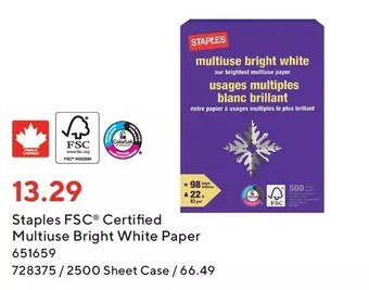 Staples Staples fsc certified multiuse bright white paper offer