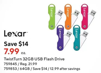 Staples Lexar twistturn 32gb usb flash drive | 64gb offer