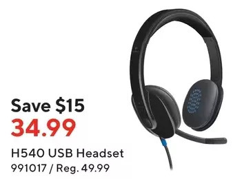 Staples Logitech h540 usb headset offer