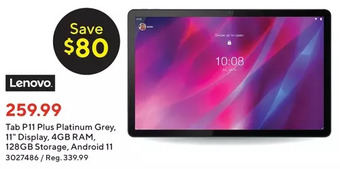Staples Lenovo tab p11 plus platinum grey offer