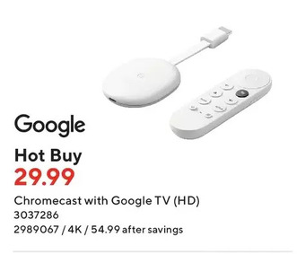 Staples Google chromecast with google tv (hd) | 4k offer