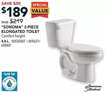 RONA "sonoma" 2-piece elongated toilet offer