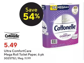 Staples Cottonelle ultra comfortcare mega roll toilet paper offer