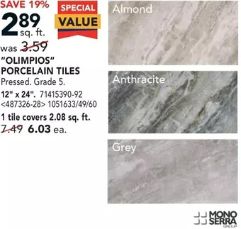 Lowe's Mono serra "olimpios" porcelain tiles offer