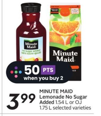 Sobeys Minute maid lemonade no sugar added offer