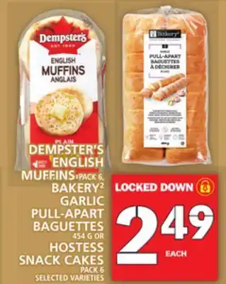 Food Basics Dempster's english muffins, bakery garlic pull-apart baguettes, hostess snack cakes offer