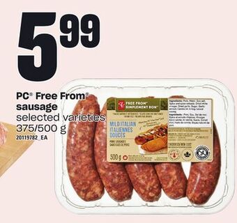 Loblaws Pc® free from sausage, 375/500 g offer