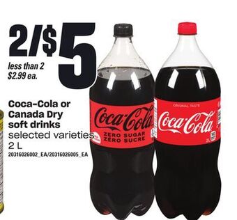 Loblaws Coca-cola or canada dry soft drinks, 2 l offer