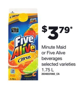 Loblaws Minute maid or five alive beverages, 1.75 l offer