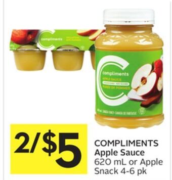 Foodland Compliments apple sauce 620 ml or apple snack 4-6 pk offer