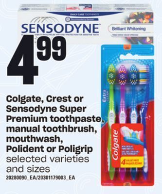 Loblaws Colgate, crest or sensodyne super premium toothpaste, manual toothbrush, mouthwash, polident or poligrip offer