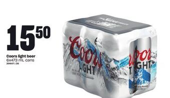 Loblaws Coors light beer, 6x473 ml cans offer