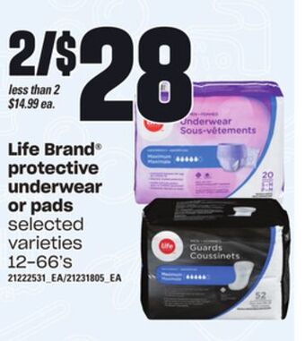 Loblaws Life brand® protective underwear or pads, 12-66's offer