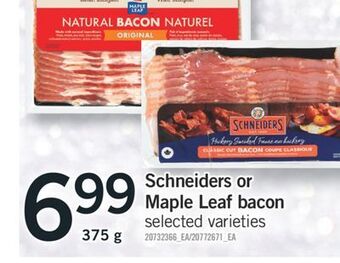Fortinos Schneiders or maple leaf bacon, 375 g offer