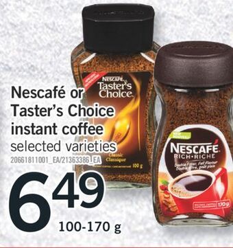 Fortinos Nescafé or taster's choice instant coffee, 100-170 g offer