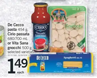 Fortinos De cecco pasta 454 g, cirio passata 680/700 ml or vita sana gnocchi 500 g offer
