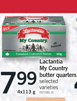 Fortinos Lactantia my country butter quarters, 4x113 g offer