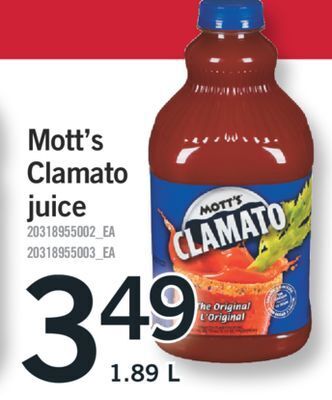 Fortinos Mott's clamato juice, 1.89 l offer