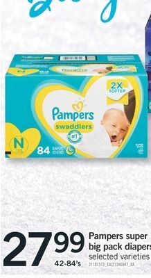 Fortinos Pampers super big pack diapers, 42-84's offer