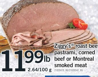 Fortinos Ziggy's® roast beef pastrami, corned beef or montreal smoked meat offer