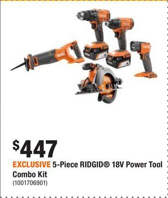 Home Depot Exclusive 5-piece ridgid® 18v power tool combo kit offer