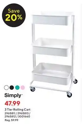 Staples Simply 3 tier rolling cart - white offer