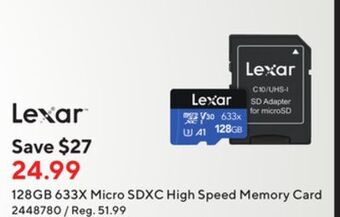 Staples Lexar 128 gb 633x micro sdxc high speed memory card offer