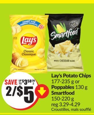 Chalo FreshCo Lay's potato chips 177-235 g or poppables 130 g smartfood 150-220 g offer