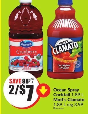 FreshCo Ocean spray cocktail 1.89 l mott's clamato 1.89 l offer