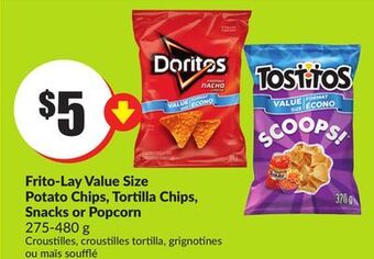 FreshCo Frito-lay value size potato chips, tortilla chips snacks or popcorn 275-480 g offer