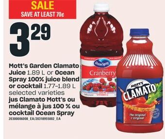 Valu-mart Jus clamato mott's, 1.89 l ou mélange à jus 100 % ou cocktail ocean spray 1.77-1.89 l offer
