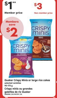 Valu-mart Crispy minis ou grandes galettes de riz quaker 90-173 g offer