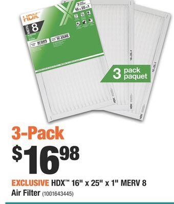 Home Depot Hdx™ 16" x 25" x 1" merv 8 air filter offer