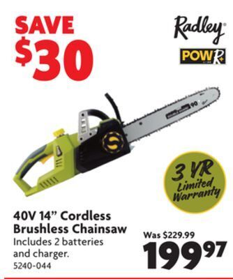 Home Hardware 40v 14" cordless brushless chainsaw offer