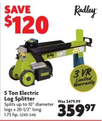 Home Hardware 5 ton electric log splitter offer