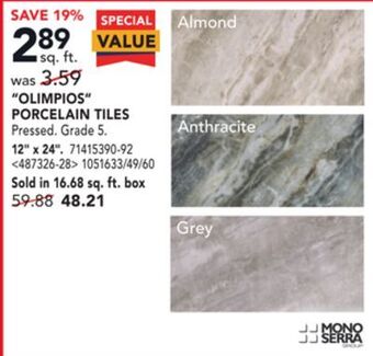 RONA Mono serra "olimpios" porcelain tiles 12" x 24" offer