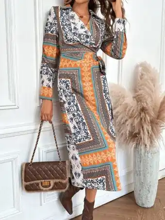 SheIn Scarf print knot side wrap dress offer